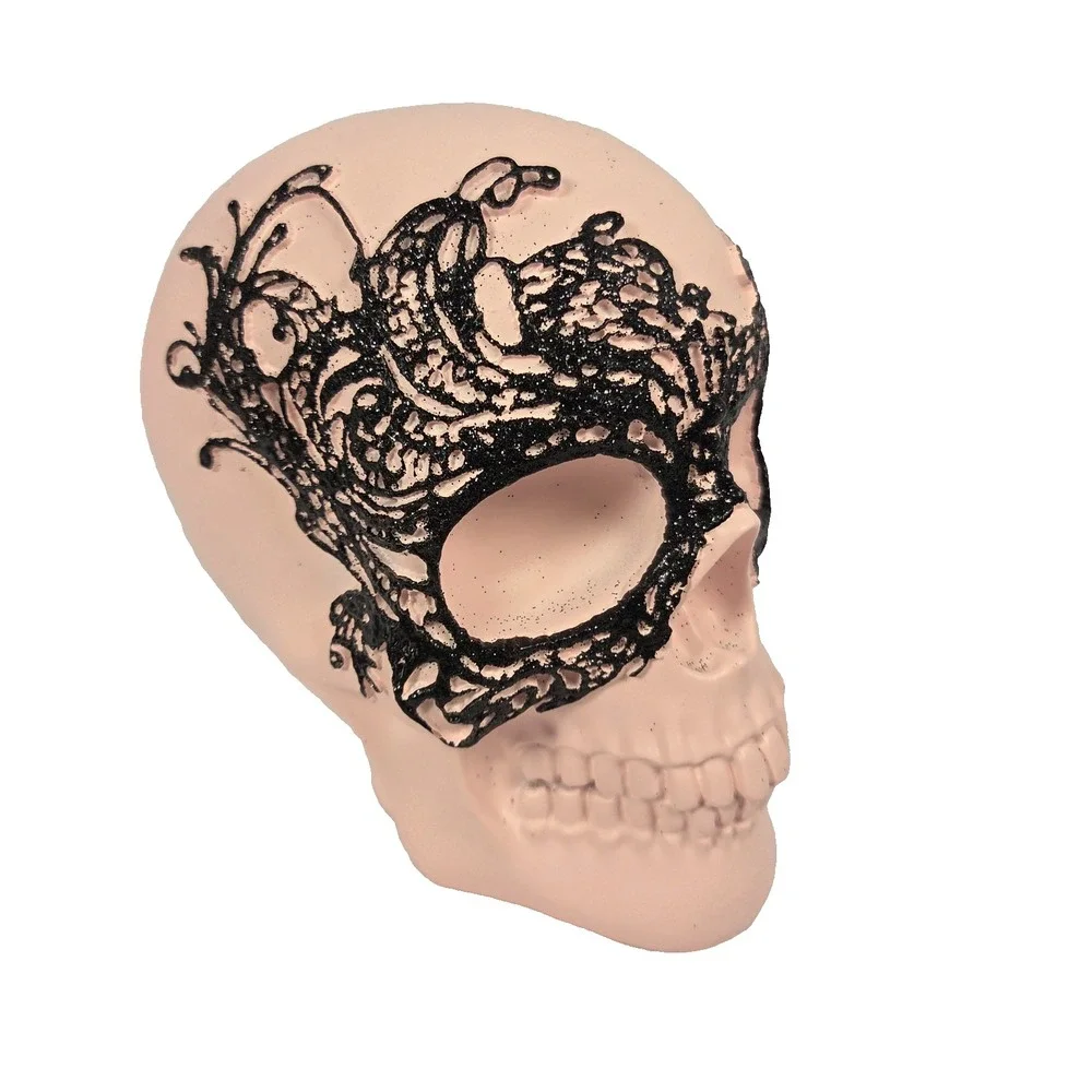 Midnight Manor Pink Skull Halloween Decor Medium Pink New Gothic Lace Mask